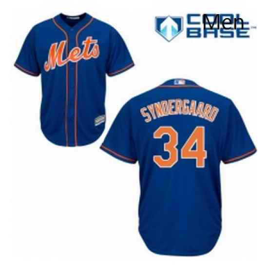 Mens Majestic New York Mets 34 Noah Syndergaard Replica Royal Blue Alternate Home Cool Base MLB Jersey